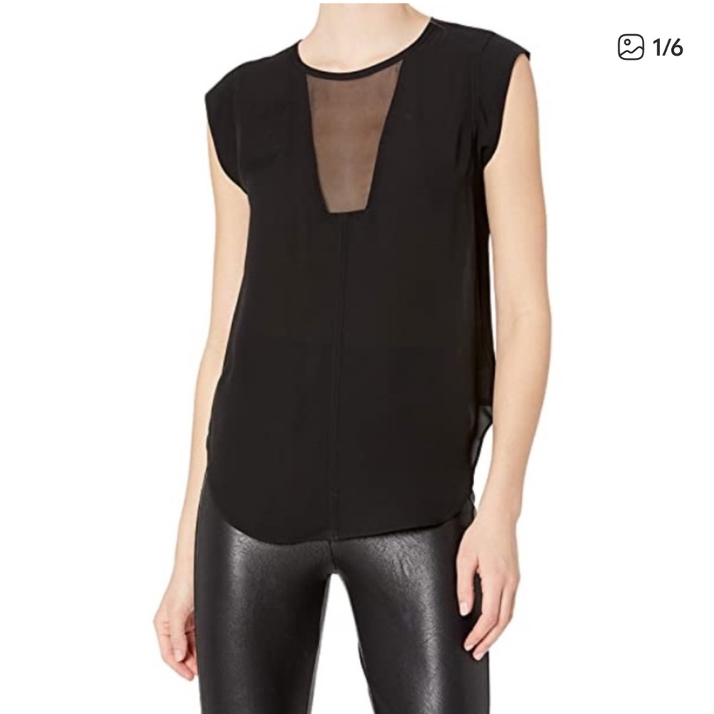 Rebecca Taylor cap sleeve sheer panel blouse